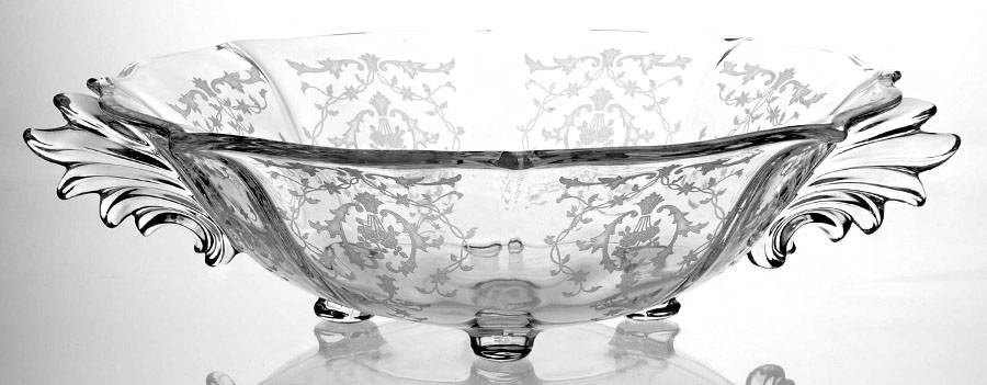 Navarre Clear Handled 4-Toed Bowl (Baroque Shape) by Fostoria-1