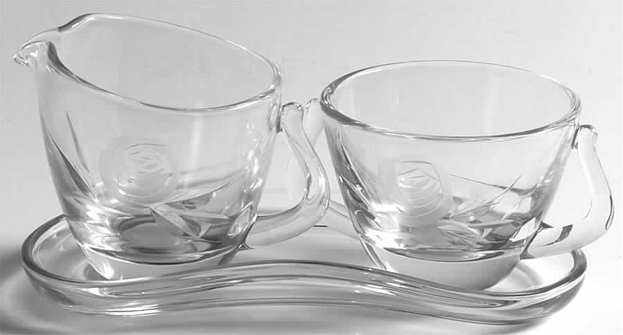 Rose Mini Creamer, Sugar and Tray Set by Fostoria-1