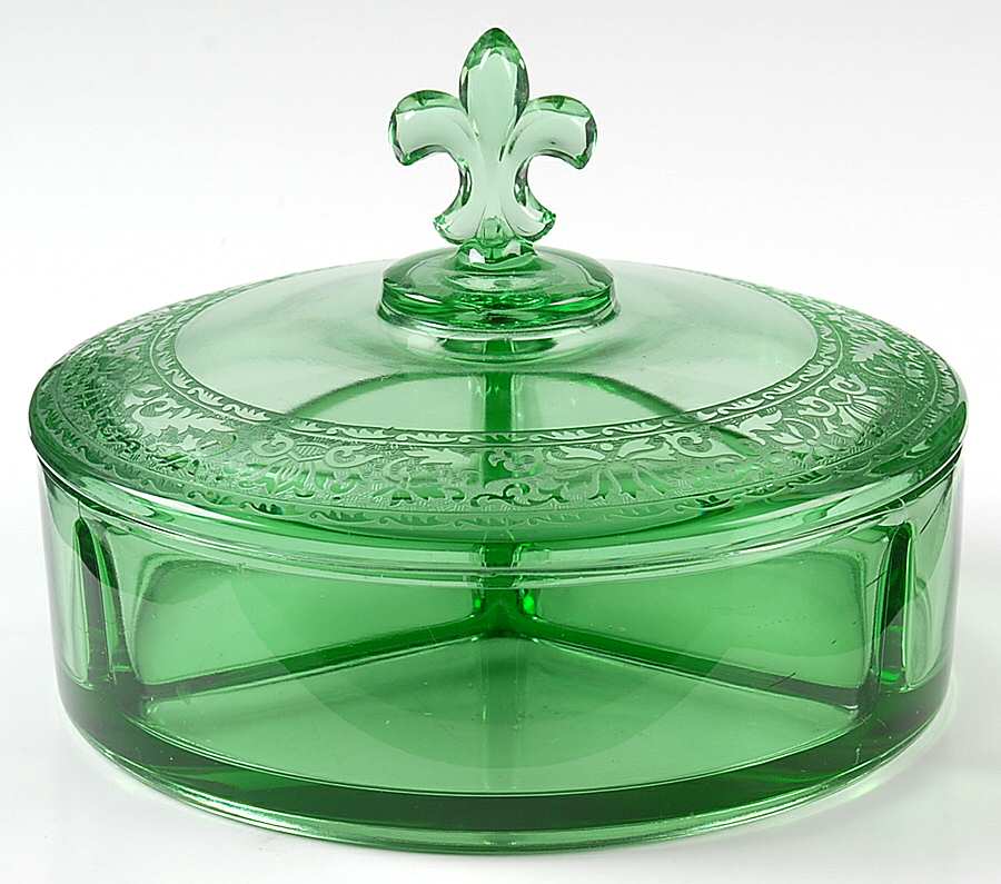 Royal Green 3-Part Candy Dish with Lid by Fostoria-1