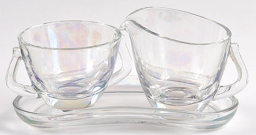 Shell Pearl Mini Creamer, Sugar and Tray Set by Fostoria-1