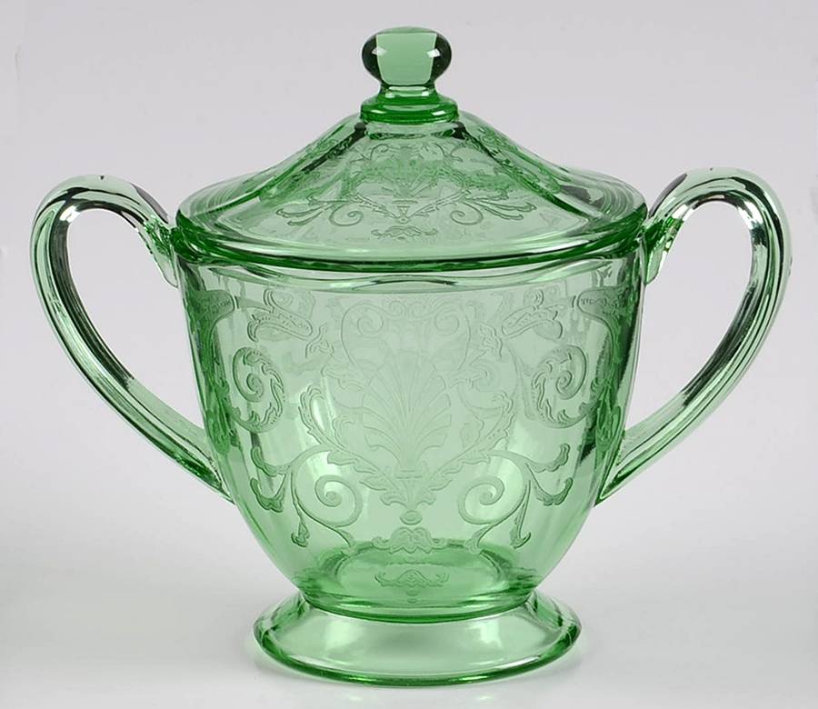 Versailles Green (No Trim) Footed Sugar Bowl & Lid by Fostoria-1