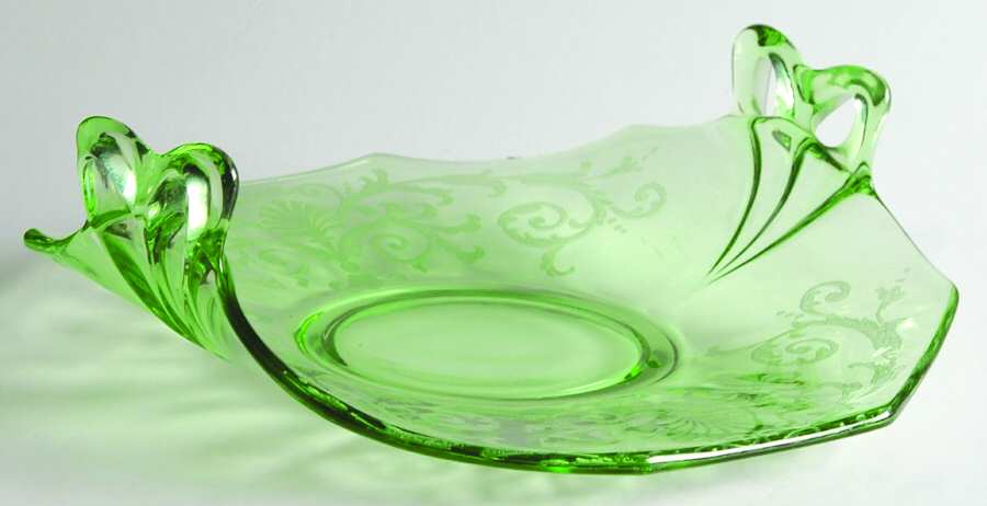 Versailles Green (No Trim) Bon Bon with Square Handles by Fostoria-1