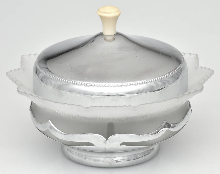 Farber Crystal (Chrome) Candy Dish & Lid by Farber Brothers-1