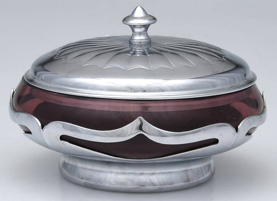 Farber Crystal (Chrome) Candy Dish & Lid by Farber Brothers-1