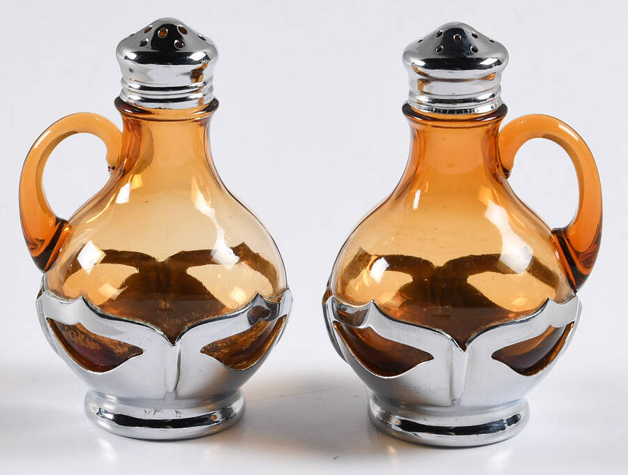 Farber Crystal (Chrome) 5874 Amber Shaker Set with Lids by Farber Brothers-1
