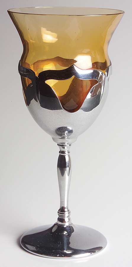 Farber Crystal (Chrome) Amber Water Goblet by Farber Brothers-1