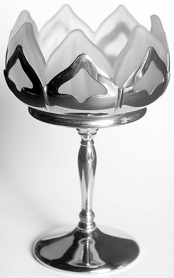 Farber Crystal (Chrome) Frosted Lotus Compote by Farber Brothers-1