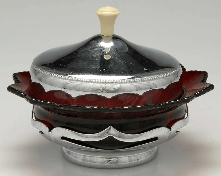 Farber Crystal (Chrome) Candy Dish & Lid by Farber Brothers-1