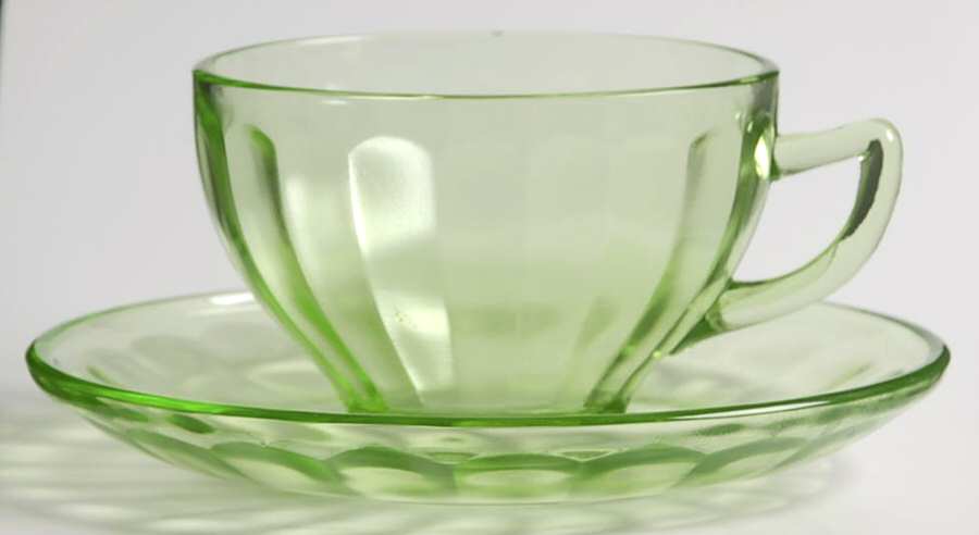 Hostess Green Cup & Saucer Set by Federal Glass -1