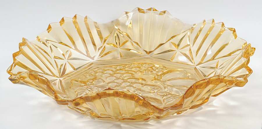 Pioneer Amber 11" Round Crimped Bowl by Federal Glass -1