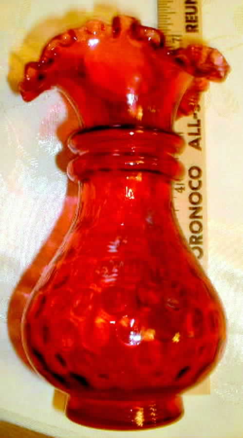 Dot Optic Ruby Overlay (Cranberry) 6" Flower Vase by Fenton-1