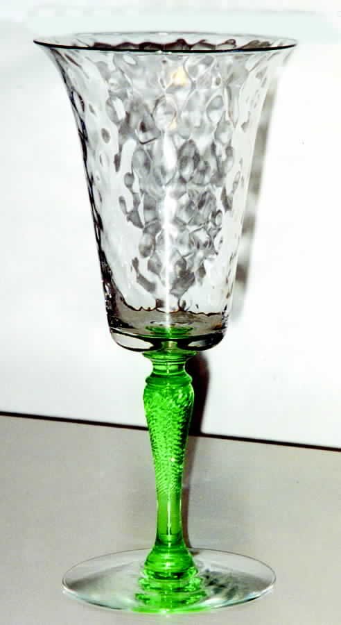 7542 Clear Green (Clear Bowl, Green Stem) Water Goblet by Fry-1