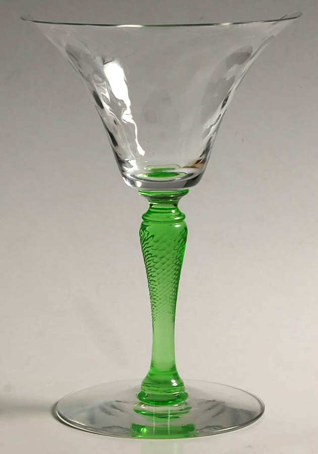 7542 Clear Green (Clear Bowl, Green Stem) Champagne/Tall Sherbet by Fry-1