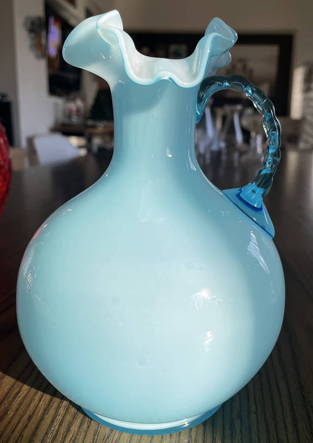 Blue Overlay 7" Handled Jug by Fenton-1