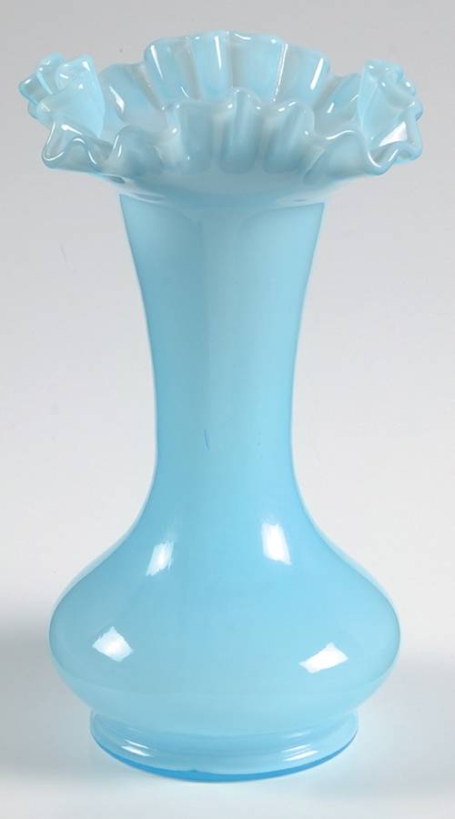 Blue Overlay 8" Double Crimped Vase by Fenton-1