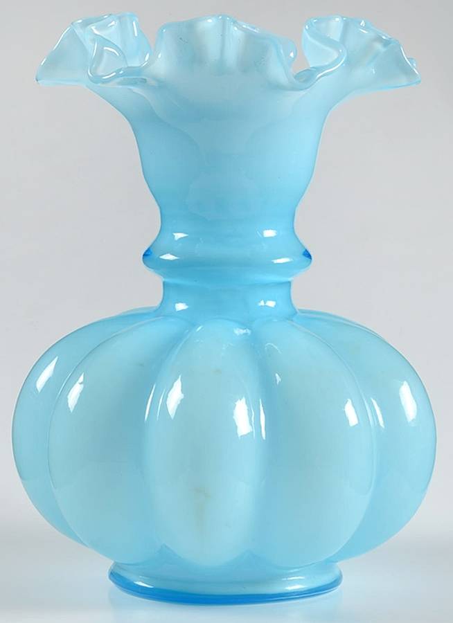 Blue Overlay 8" Double Crimped Vase by Fenton-1
