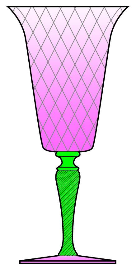 7542 Pink Green (Pink Bowl and Foot, Green Stem) Water Goblet by Fry-1