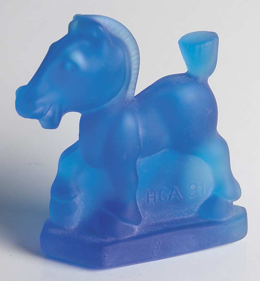 Heisey Animals & Figurines Sapphire Blue Opalescent Frosted Oscar(Plug Horse) by Fenton-1