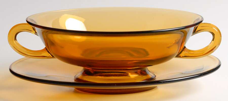 3101 Amber Cream Soup & Saucer Set by Fry-1