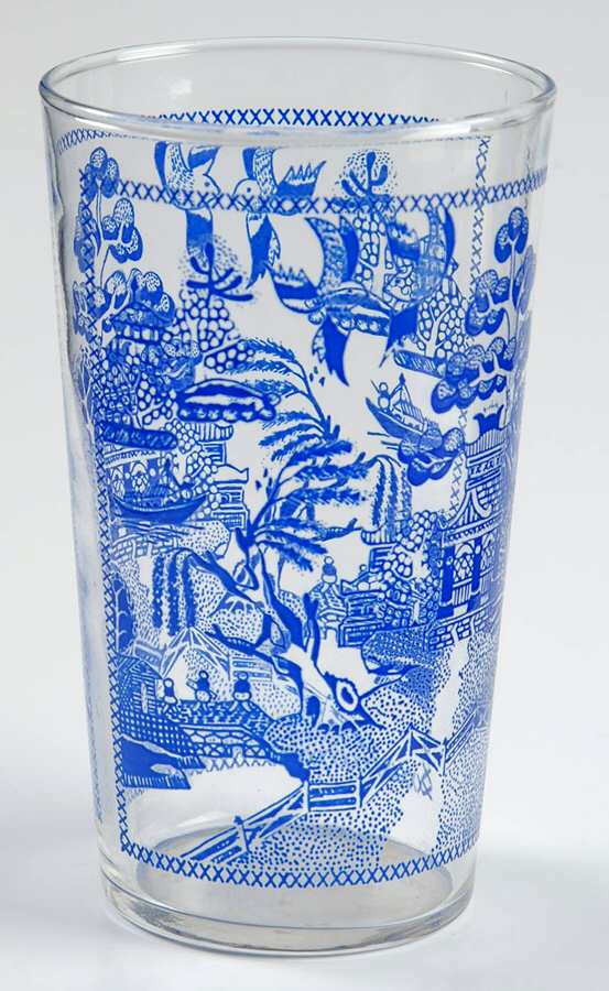 Willow Blue (Stitched Border) 10 Oz Flat Tumbler by Federal Glass -1