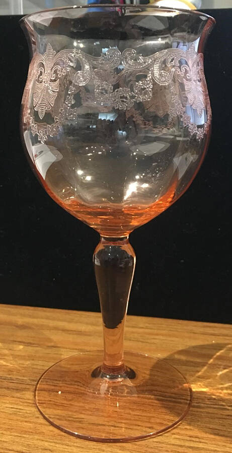 De 107-Pink (Bulbous Bowl) Water Goblet by Fry-1