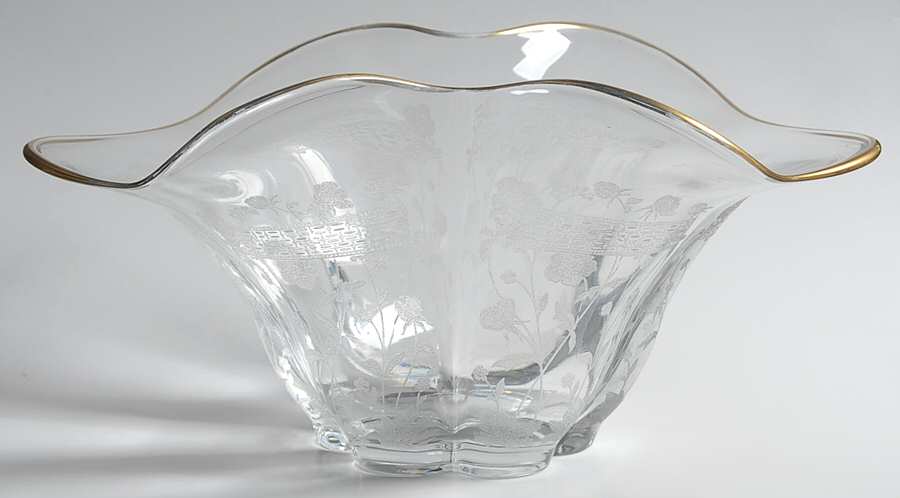 Buttercup (Gold Trim, Stem 86) Oval Crimped Bowl by Glastonbury - Lotus-1