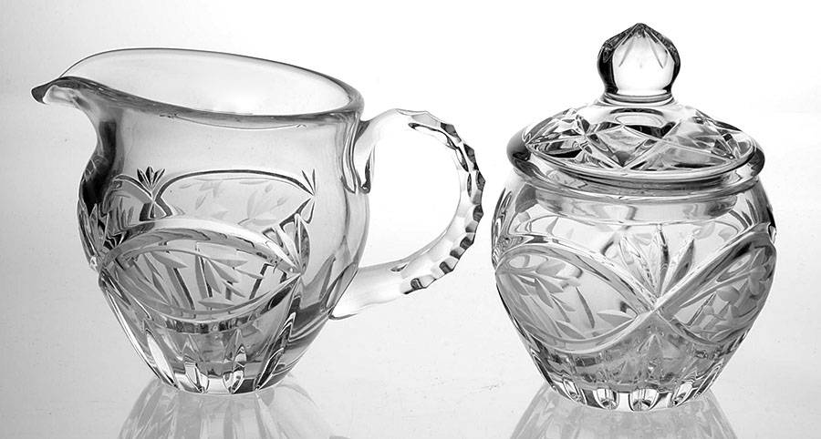 Victorias Garden Creamer and Sugar with Lid Set by Gorham Crystal-1