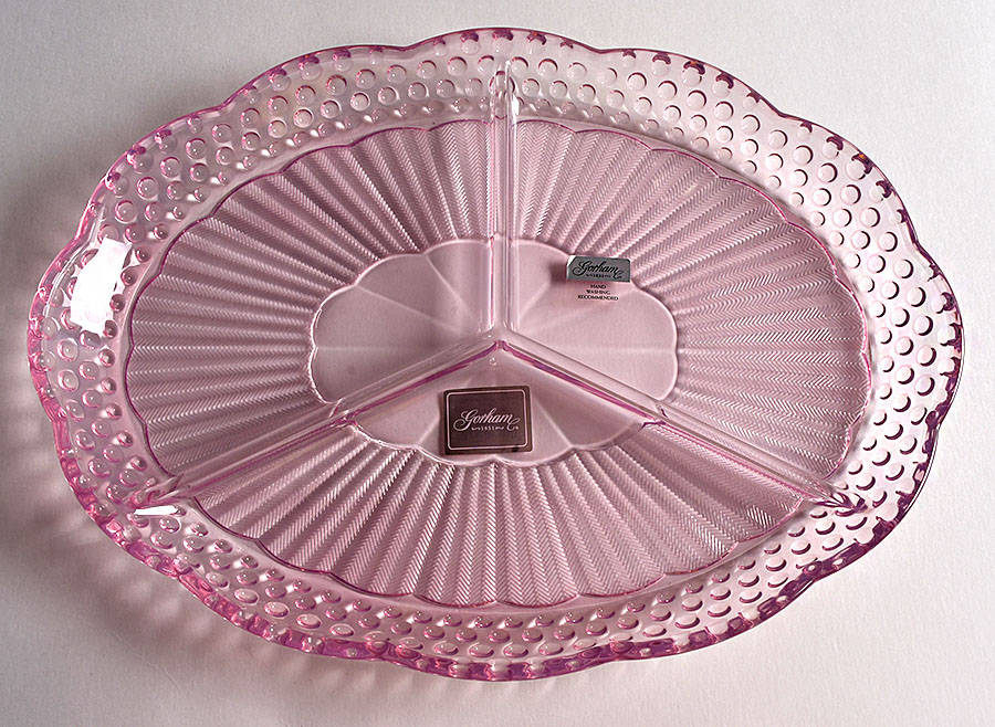 Emily's Attic Pink 13" Oval 3 Part Relish by Gorham Crystal-1