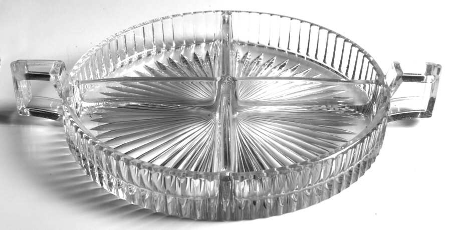 Narrow Flute with Rim Clear (Line 473) 10" Round 4 Part Relish by Heisey-1