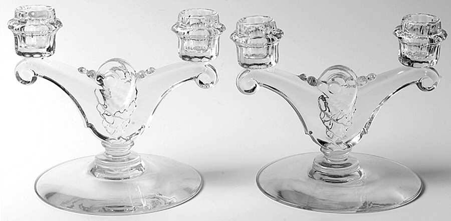 Fern Clear (Line 1495) (Set of 2) Double Light Candlestick by Heisey-1