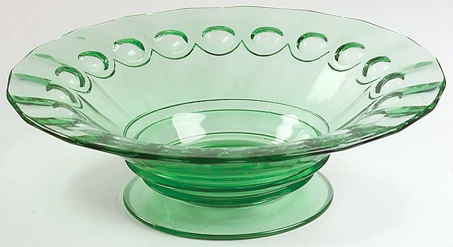 Thumbprint and Panel Green 11" Flared Bowl by Heisey-1