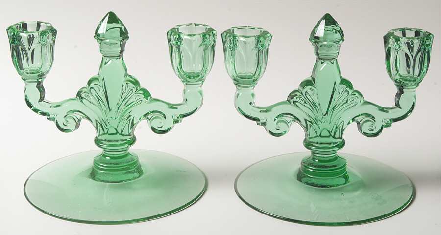 Trident Green (Set of 2) Double Light Candlestick by Heisey-1
