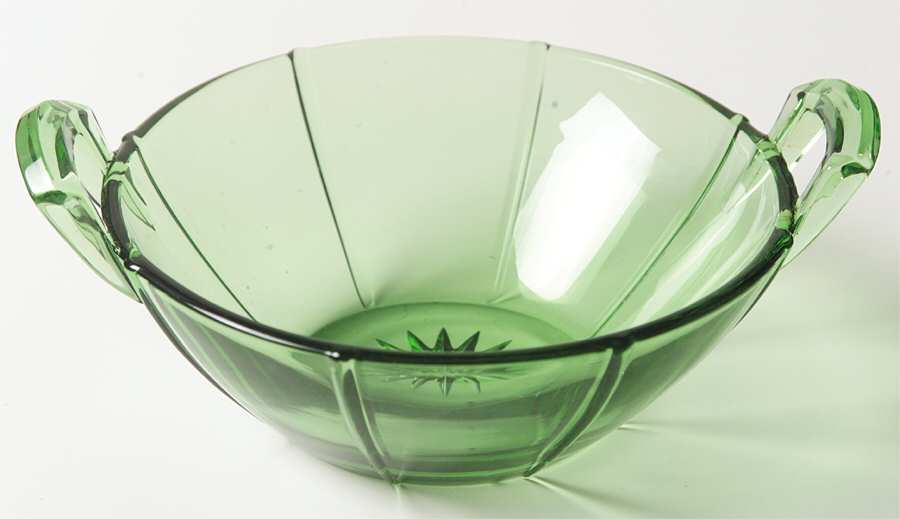 Rib and Panel Green Flat Open 2 Handled Jam/Jelly by Heisey-1