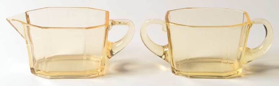 Octagon Yellow Creamer & Open Sugar Set by Heisey-1