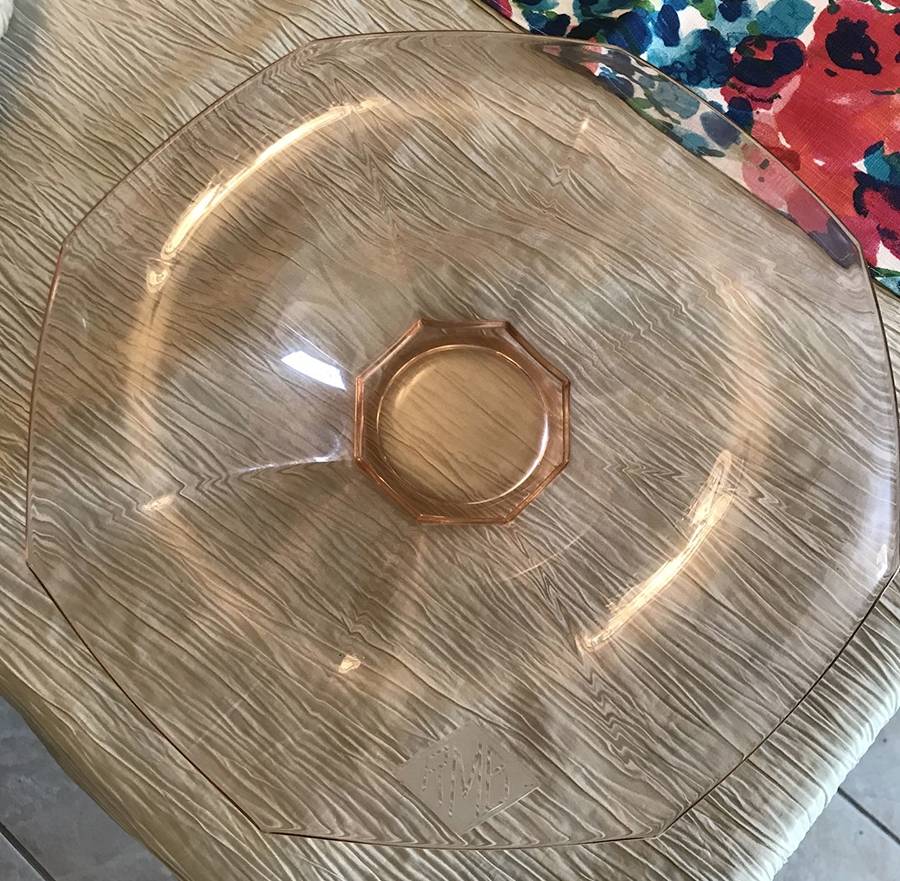 Flat Paneled Octagon Pink 12" Rolled Edge Bowl by Heisey-1