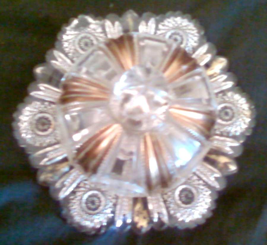 Beaded Panel Sunburst Gold Accent Round Covered Butter by Heisey-1