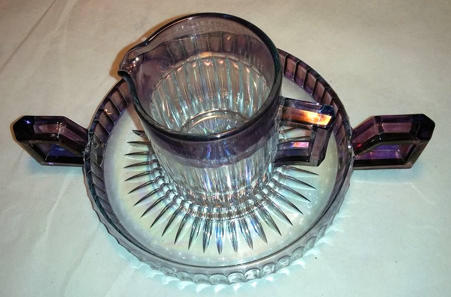 Narrow Flute Amethyst Iridescent (Line 473) Dice Creamer & Sugar Set by Heisey-1