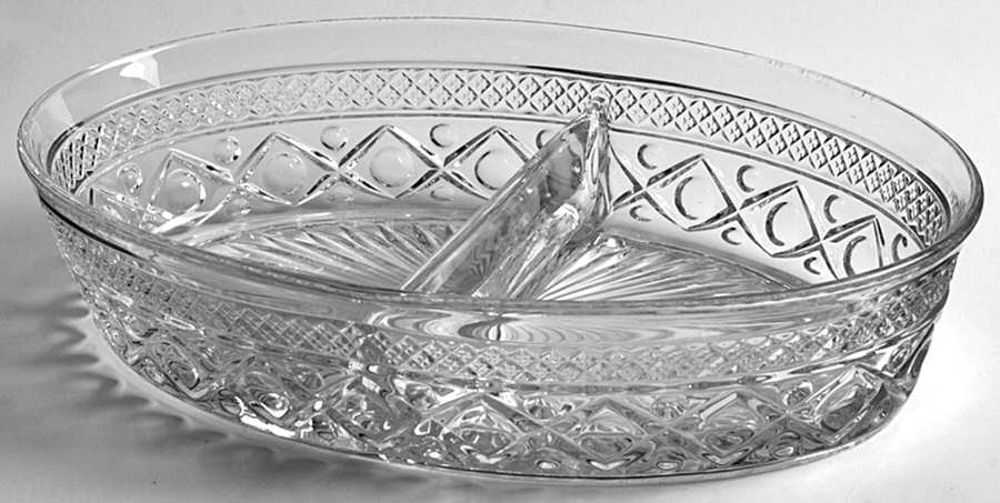 Cape Cod Clear (1602 + 160) Divided Oval Vegetable Bowl by Imperial Glass-Ohio-1