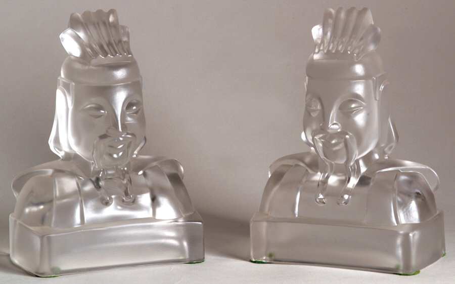 Cathay Clear Frosted (Set of 2) Lu Tung Bookends by Imperial Glass-Ohio-1