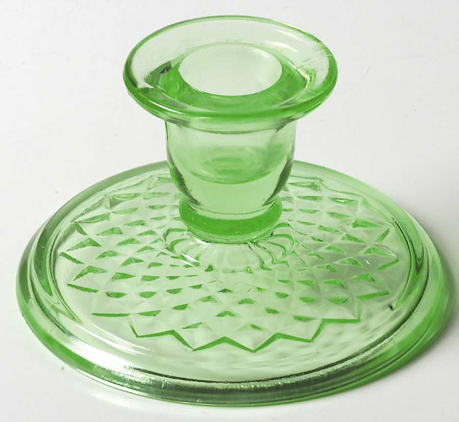Diamond Quilted Green 2" Single Light Candlestick by Imperial Glass-Ohio-1