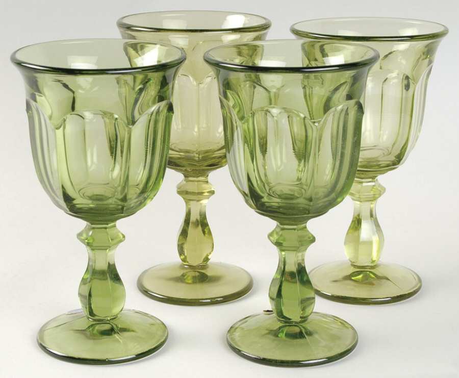 Old Williamsburg Verde Green Water Goblet - Set of 4 by Imperial Glass-Ohio-1