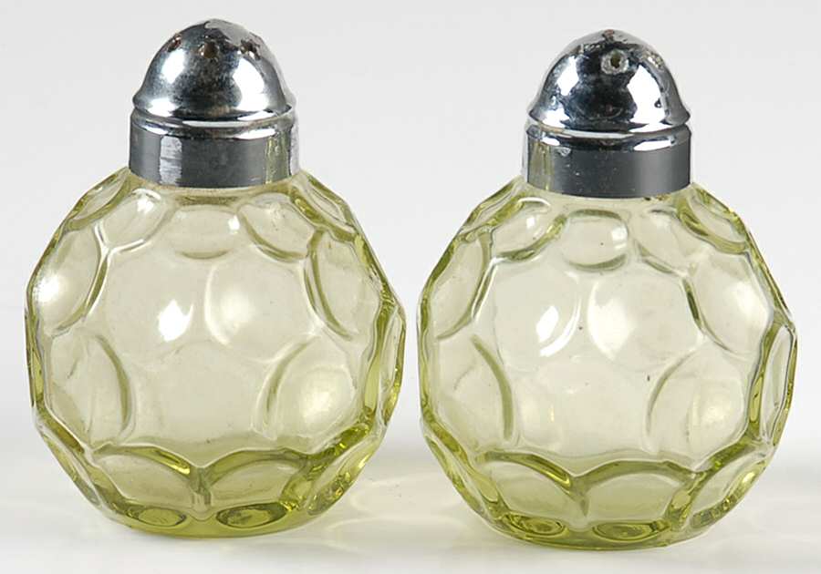 Provincial Green Shaker Set w/Metal Lids by Imperial Glass-Ohio-1