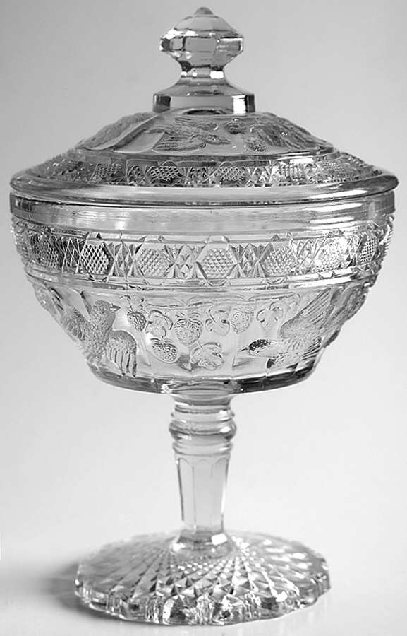Bird and Strawberries Round Compote & Lid (Height X Width) by Indiana Glass-1