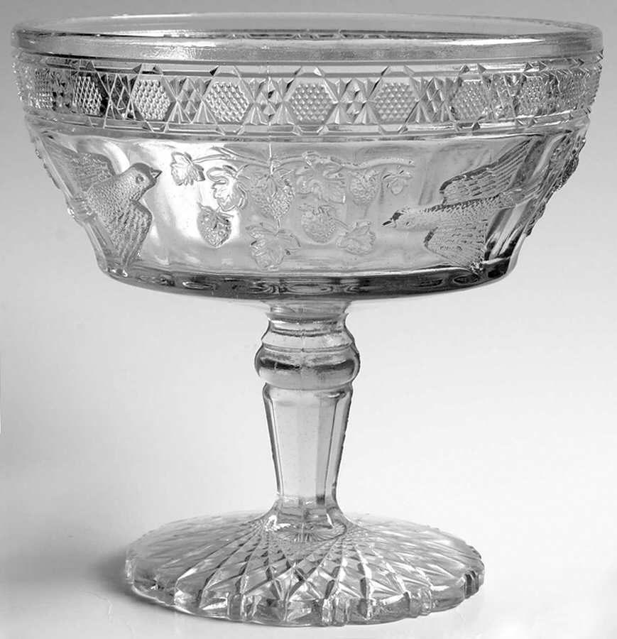 Bird and Strawberries Round Compote (Height X Width) by Indiana Glass-1