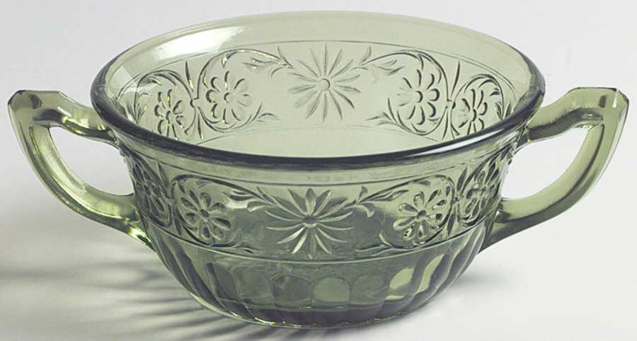 Daisy Green (Avocado) Cream Soup Bowl by Indiana Glass-1