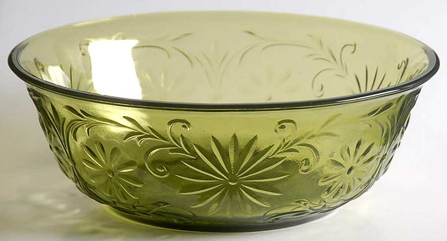 Daisy Green (Avocado) 7" Large Fruit Bowl by Indiana Glass-1
