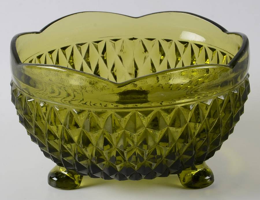 Diamond Point Dark Green Bon Bon by Indiana Glass-1