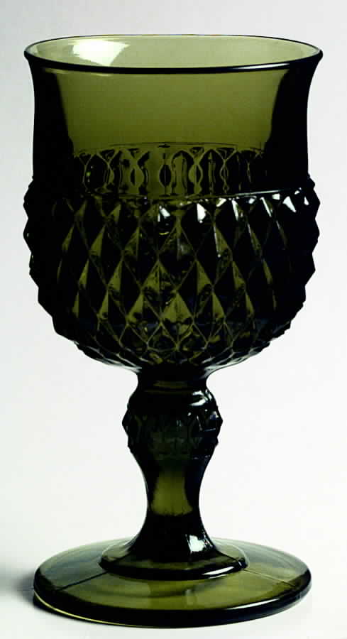 Diamond Point Dark Green Water Goblet by Indiana Glass-1