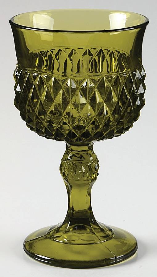Diamond Point Dark Green Wine Glass by Indiana Glass-1