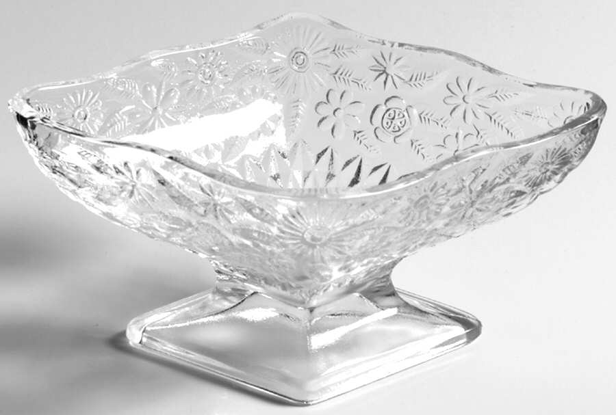 Pineapple and Floral Clear 3" X 6" Diamond Shape Compote by Indiana Glass-1